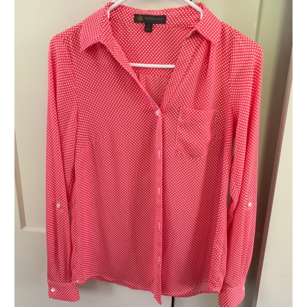 Pink polka dot blouse